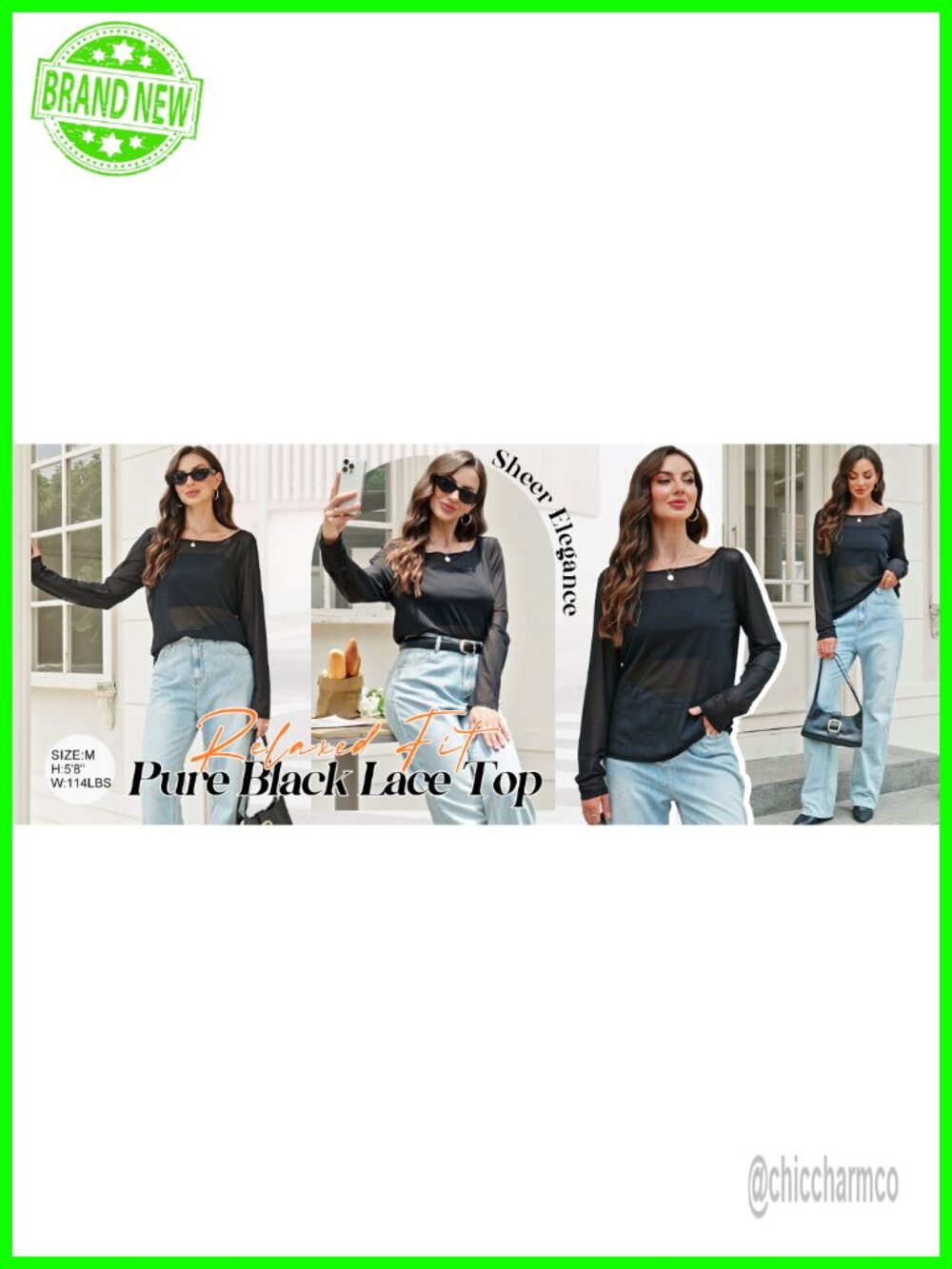 WIHOLL Mesh Lace Top Women Loose Fit Sheer Long Sleeve Layering Shirt - Picture 6 of 6